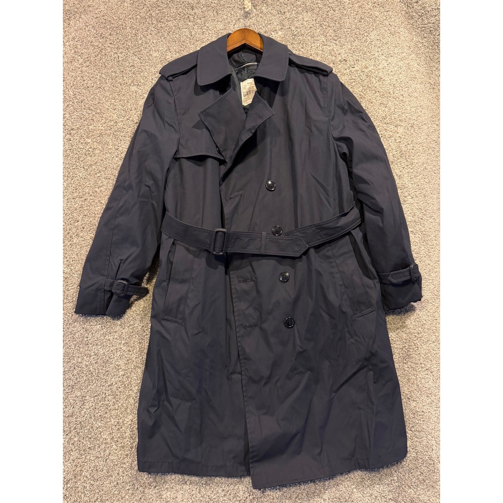 Defense Logistics Agency Trench Coat Mens 44S Blue All Weather Removable Liner *